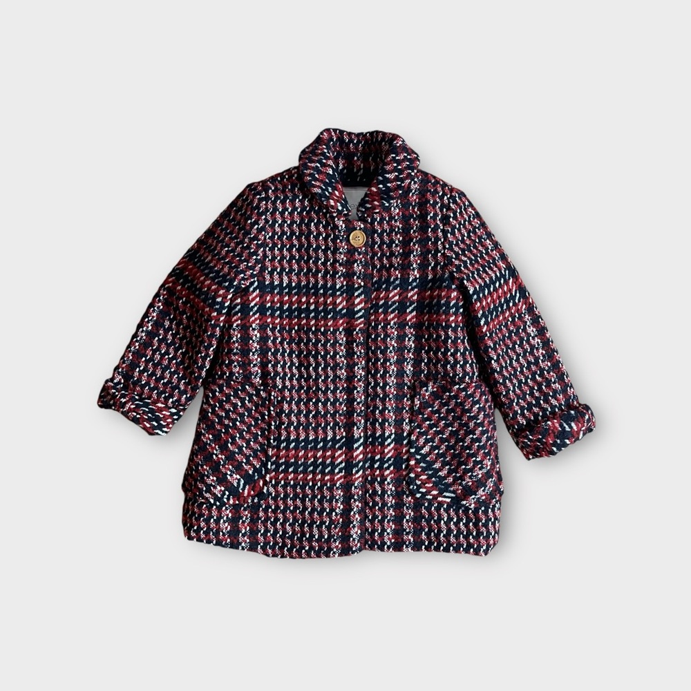 Next Red & Blue Tweed Wool Blend Fleece Lined Coat
